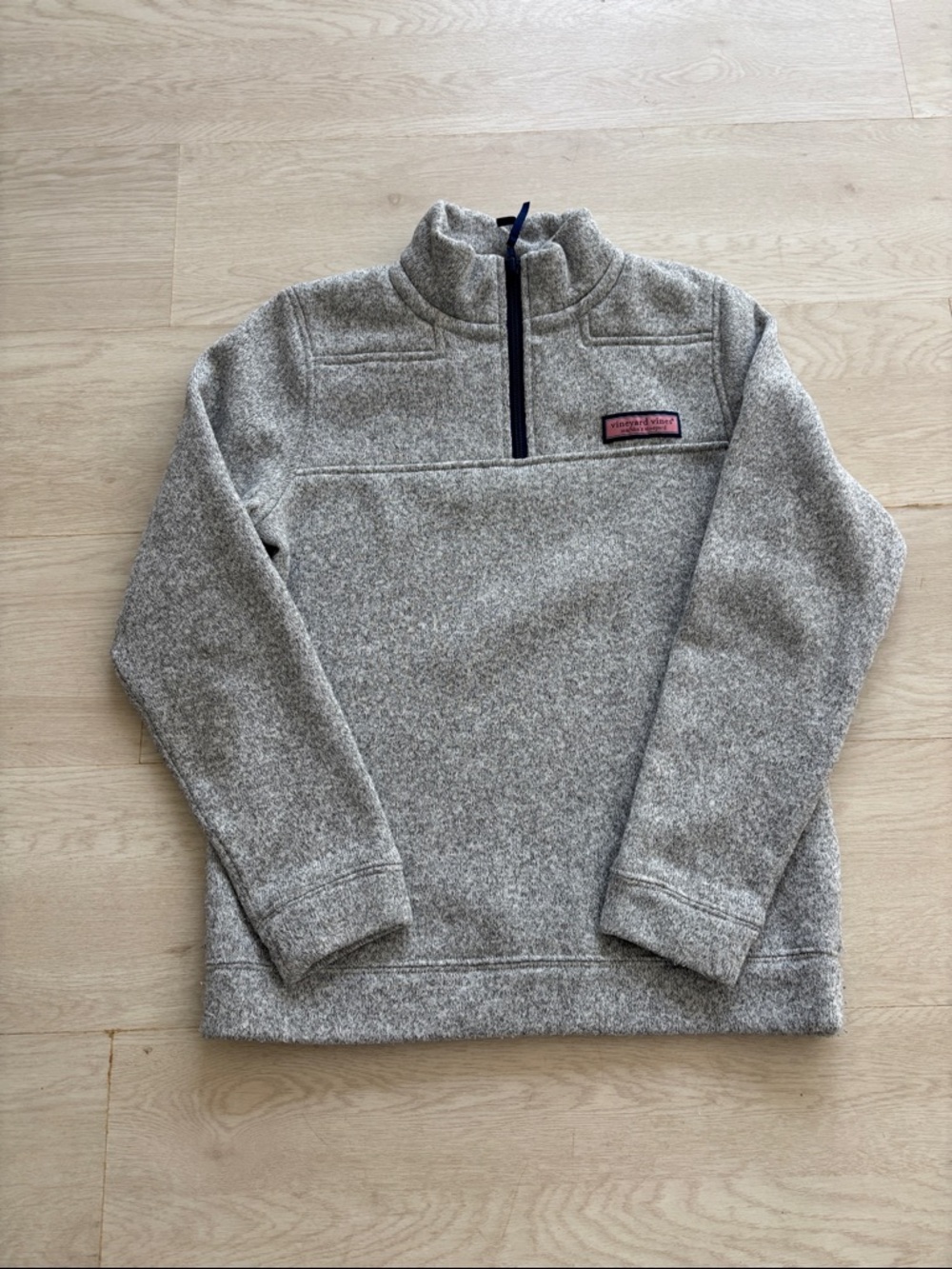 Vineyard Vines Kids Gray Half-Zip Pullover with Navy Trim